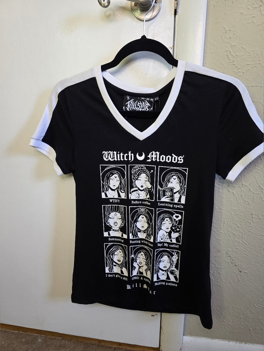 Killstar Witch Moods V‑Neck Tee - Black & White Size XS